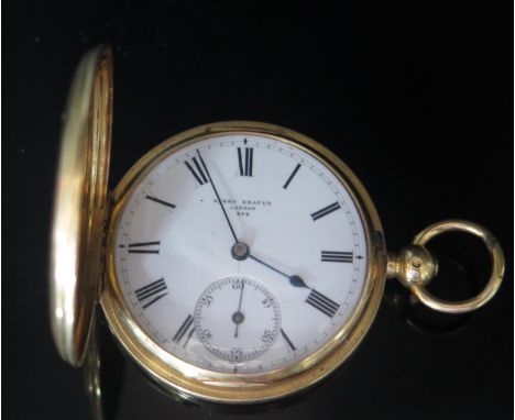 A Victorian 18ct Gold Open Dial Key Wound Pocket Watch with chain driven three quarter plate movement signed Henry Draper 29 