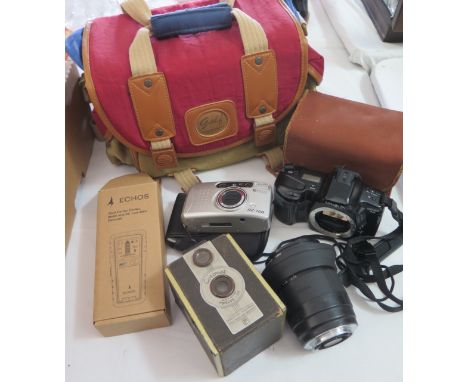 A Selection of Cameras etc Including a Minolta 3xi, Ricoh, Coronet Vintage Camera, Hoya Lens etc.