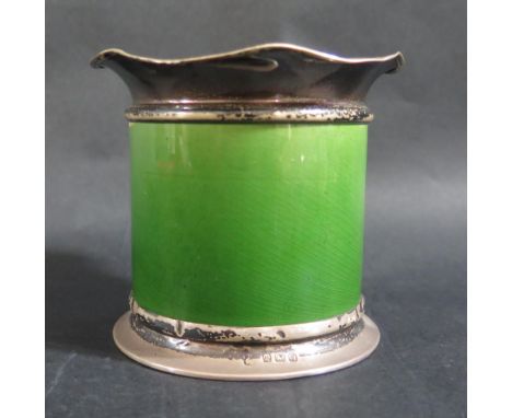 An Edward VII Silver Mounted Green Glazed Ceramic Pot, 8.5cm high, Birmingham 1906 