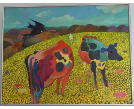 Lawson E. Rudge (b. 1936), Cows in a Meadow, oil on canvas, 74cm x 95cm, framed, needs light cleaning. Provenance: from the s