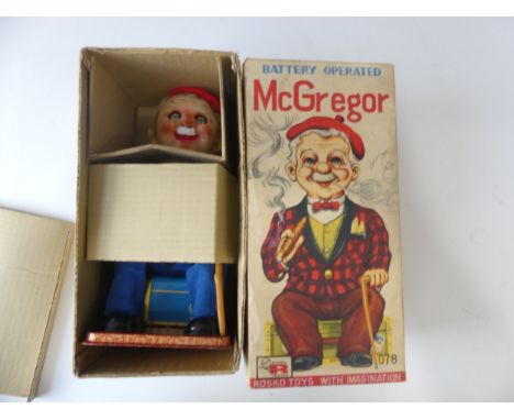 A Vintage Tinplate Smoking McGregor Toy, in super condition, by Rosko Toys Japan.&nbsp; In original box, battery powered Mr M