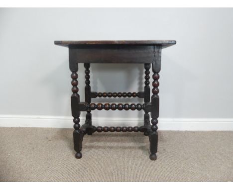 A Georgian oak Side Table, with bobbin-turned stretchers, W 65cm x H 71cm x D 52cm. 