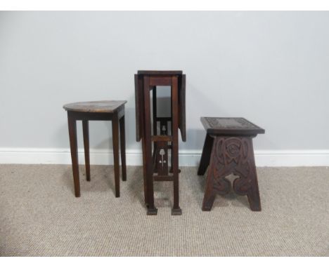 An Arts and Crafts copper-topped Side Table, with floral motif, raised on square legs, W 46cm x D 28cm x H 46cm, together wit