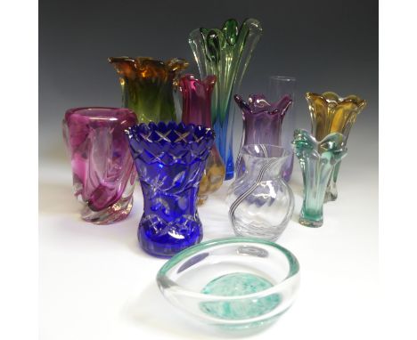 A large quantity of mid century Glassware, to include Caithness, Whitefriars, Mdina etc, some pieces with damage, (11)