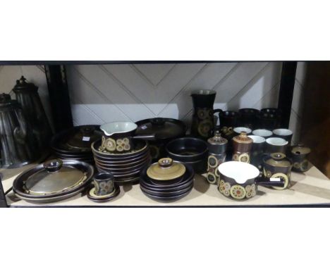 A Denby 'Arabesque' pattern Dinner, Tea and Coffee Service, comprising Plates, Bowls, Sauce Boats, Salt and Pepper, Tureens, 