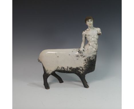 Lawson E. Rudge (b. 1936), a raku fired studio pottery sculpture of a Centaur, H 43cm.&nbsp; Provenance: from the studio of L