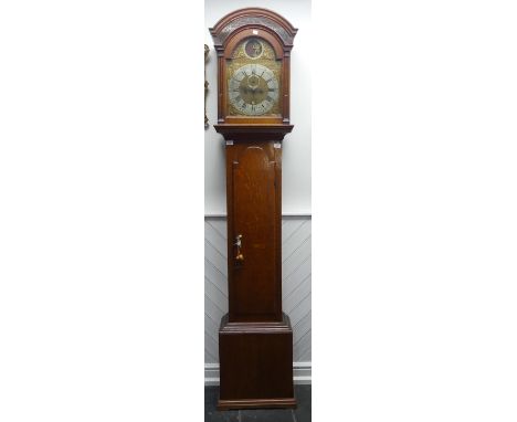 An antique oak 8-day Longcase Clock, John Nottle, Holsworthy, with two weight movement striking on a bell, the brass arched d