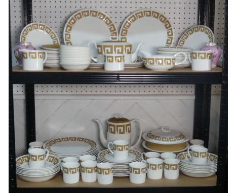 A Wedgwood Susie Cooper Design 'Gold Keystone' pattern Tea, Coffee and Dinner Service, comprising seventeen Cups and twelve S