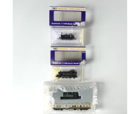 A Dapol N gauge ND-100C 0-6-0 Terrier tank engine, 2662, Southern black, and ND048f 45XX 2-6-2 Slope tank engine, 5572, BR bl
