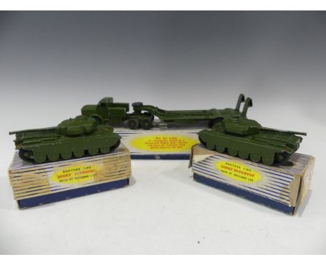 Dinky Supertoys 660 Thornycroft Mighty Antar Tractor Tank Transporter, boxed, together with two 651 Centurion Tanks, both box