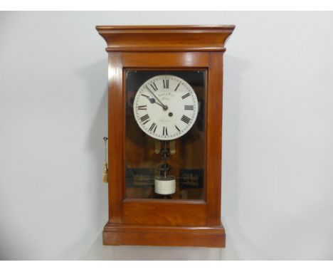 A Gent &amp; Co. Ltd. (Leicester), electric watchman's or 'telltale' clock, single cylinder, mahogany cased with glazed door,