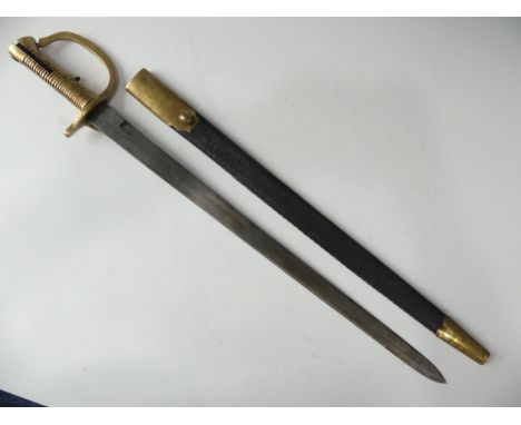 A 19thC Bayonet Sword, stamped 173 and marked OSBOURNE on blade, with leather and brass Scabbard.