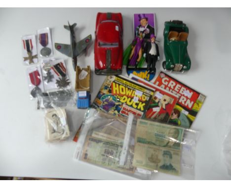 A collection of vintage toys including; Victory Models MG in green boxed, Indian tinplate car,&nbsp; Corgi/Dinky Diecast mode