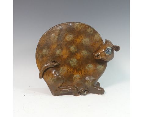 Lawson E. Rudge (b. 1936), a studio pottery sculpture of a round Cow, H 26cm.&nbsp; Provenance: from the studio of Lawson Rud