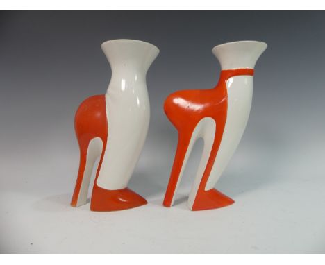 Lawson E. Rudge (b. 1936), a near pair of glazed studio pottery Stiletto Vases, some damages, tallest 30cm (2) Provenance: fr