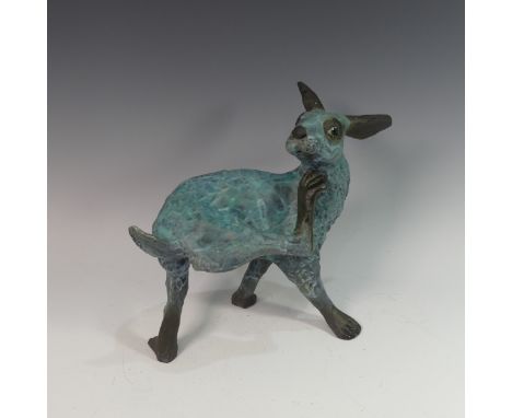 Lawson E. Rudge (b. 1936), a raku fired studio pottery sculpture of a Hare, modelled scratching, L 35cm. Provenance: from the