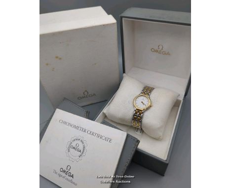 OMEGA DE VILLE QUARTZ TWO TONE STAINLESS STEEL &amp; 18CT GOLD LADY'S BRACELET WATCH NO. 6101 / 433, CASE DIAMETER, 22MM / VI