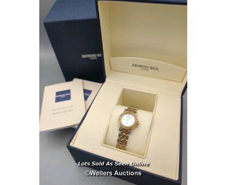 RAYMOND WEIL GENEVE TANGO BICOLOUR QUARTZ LADY'S BRACELET WATCH REF.5860, MOTHER OF PEARL DIAL AND STONE SET BEZEL, CASE DIAM