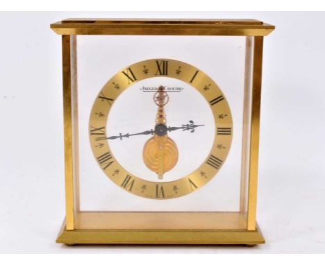Late 20th century Jaeger Le Coultre gilt metal and glass mantel clock, model no. 508, 17cm highRunning condition ( not tested