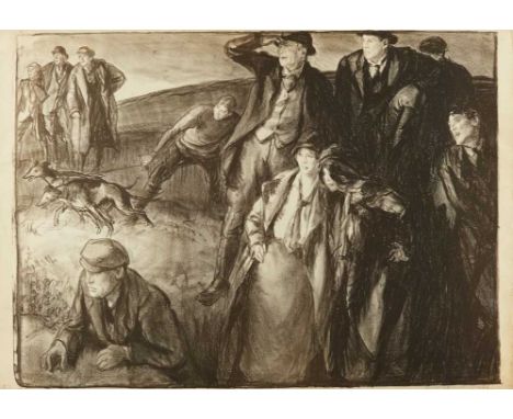 *Gerald Spencer Pryse (1882-1956) black and white lithograph - A Coursing Meeting, signed and titled below in pencil, 56cm x 