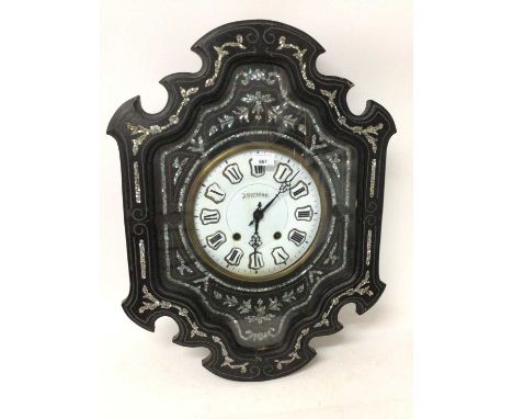 Late 19th century French wall clock with mother o pearl inlaid case, 64cm