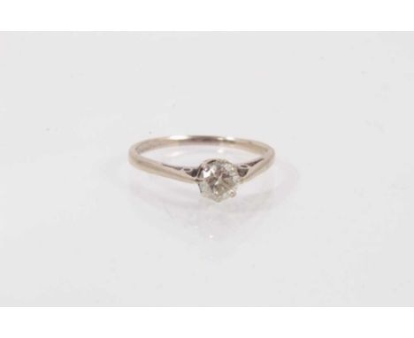 Diamond single stone ring with a brilliant cut diamond estimated to weigh approximately 0.38cts in claw setting on 18ct white