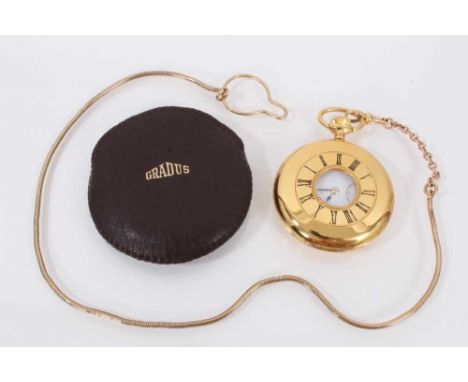 Gentlemen's Gradus gold plated half hunter pocket watch with white enamel Roman numerial dial and subsidiary seconds, togethe