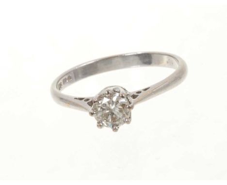 Diamond single stone ring with a brilliant cut diamond, estimated to weigh approximately 0.60cts, in eight claw setting on 18