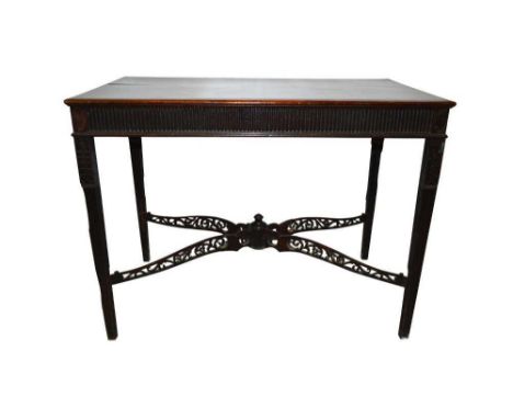 Chippendale style mahogany silver table, with rectangular top over patera inlaid fluted frieze and carved and fluted square t