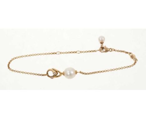 Georg Jensen ‘Magic Collection’ 18ct yellow gold freshwater cultured pearl bracelet with a single white pearl and diamond set