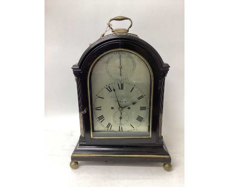 Regency bracket clock by James Marston, Tower, with arched silvered dial, strike silent to arch, subsidiary seconds, fusee mo