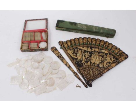 Extensive collection of Chinese carved mother of pearl gaming counters, including a collection in lidded box and various loos