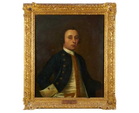 English School, circa 1740, oil on canvas, portrait of Lieut. Charles Le Hardy R.N. (1716-1780), half length in silk waistcoa