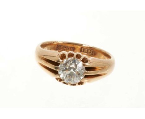 Antique gentleman's diamond ring with an old cut diamond estimated to weigh approximately 1.18cts in heavy claw setting on 18