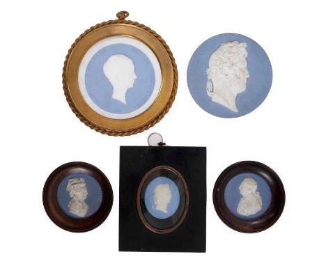 19th century Wedgwood style jasperware plaque depicting Prince Antoine, Duc de Montpensier, ormolu rope-twist frame, 15cm dia