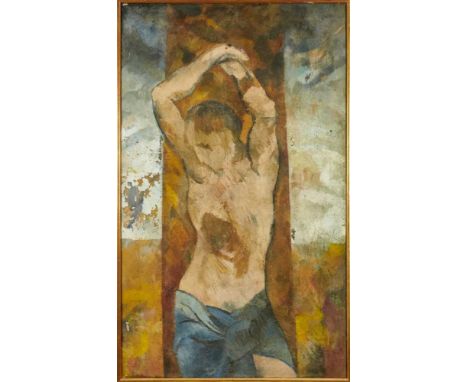 Dorothy Mead (1928-1975) oil on canvas - Lacrimosa, crucifixion, signed and dated '71, 77cm x 127.5cm, framed. Dorothy was bo