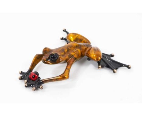 Tim Cotterell enamelled bronze sculpture of a frog with ladybird, signed and numbered 3228/5000, 8cm wideGood original condit