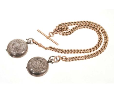 Edwardian 9ct gold curb link watch chain, 38cm and two antique silver sovereign holders.The chain is in good condition commen