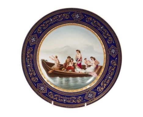 A Vienna porcelain cabinet plate, painted with a classical scene and signed F. Koller, with gilt and jewelled enamel border o