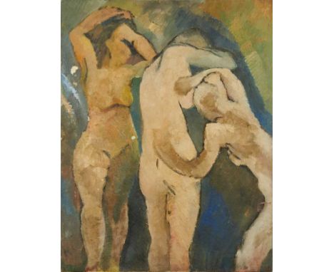 Dorothy Mead (1928-1975) oil on canvas - three figures, dated '70, 71.5cm x 91.5cm, unframed. Dorothy was born in London in 1