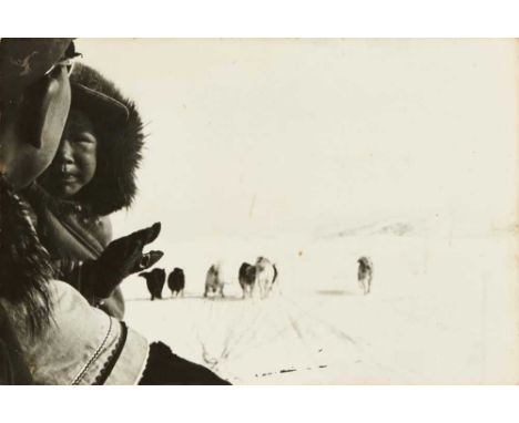 Charles Gimpel (1913-1973) five photographic prints laid on panel of Canada and the Inuit nation, 'Women carrying their babie