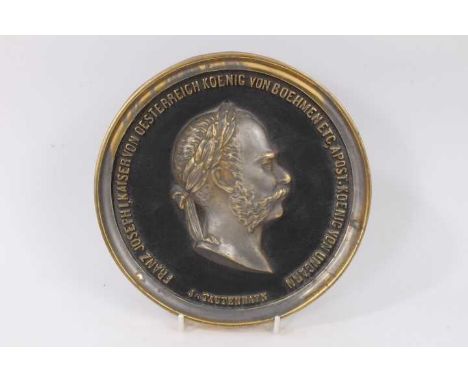 Large cast metal portrait plaque of Kaiser Franz Joseph I of Austria, 20cm diameter. Provenance: Removed from Portland Place,