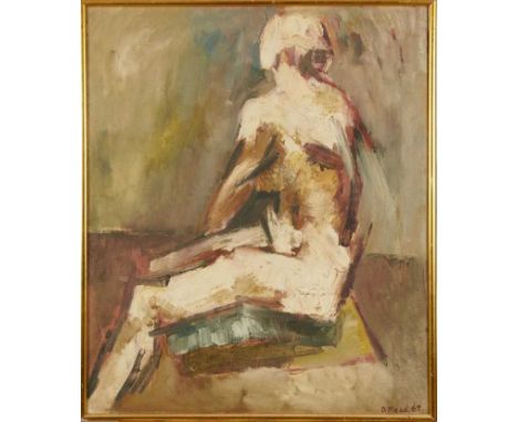 Dorothy Mead (1928-1975) oil on canvas - seated nude, signed and dated '64, 77cm x 64cm, framed. Dorothy was born in London i