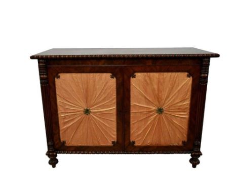 Fine quality George IV mahogany side cabinet, the rectangular top with bead moulded edge and interior fitted with bank of fou