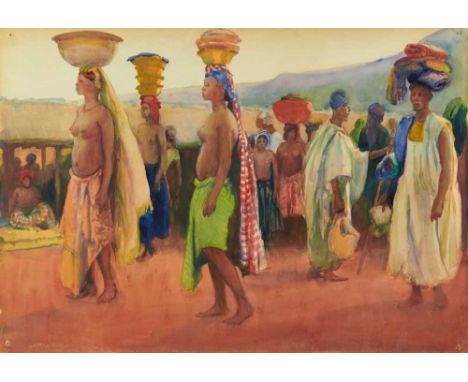 *Gerald Spencer Pryse (1882-1956) watercolour - Lokoja Market, 54cm x 78cm, titled verso, unframed.Gerald Spencer Pryse was b