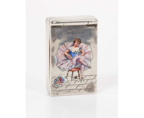 Late 19th/early 20th century Austrian silver novelty vesta case of rectangular form, with multihinged opening and an enamelle