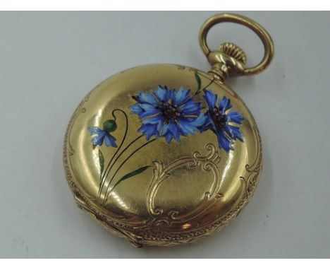 An early 20th Century yellow metal hunter top wound pocket watch stamped 14K by Borel Fils &amp; Cie no:420676 having an Arab