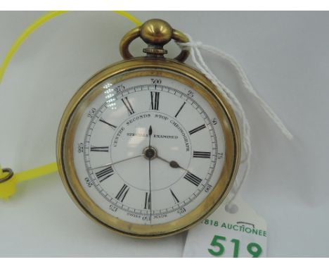 A key wound chronograph pocket watch having a Roman numeral dial with perimeter dial to white enamel face marked Centre Secon