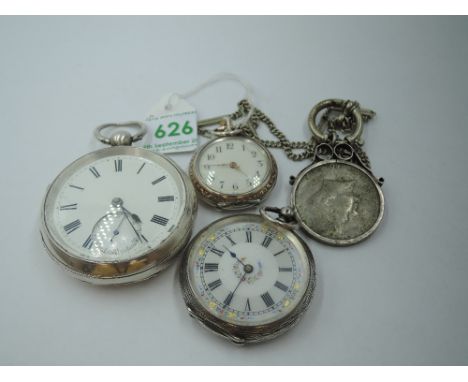 A continental silver miniature top wound pocket watch having an Arabic numeral dial to enamelled face in a moulded and engrav