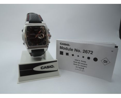 A gent's Casio EFA-120 Edifice quartz wrist watch no: 9B0WM3 having baton numeral dial, thermometer, dual chronograph and lig